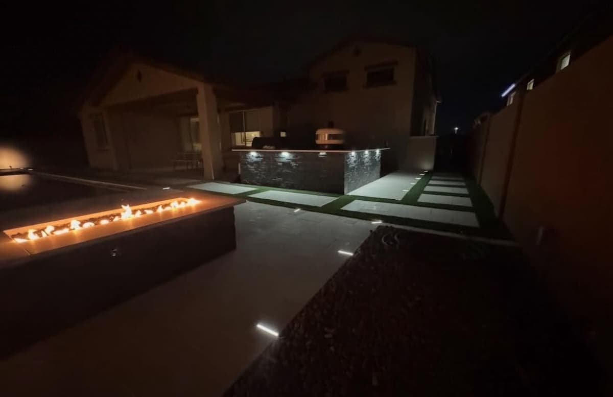 Custom stone patio and outdoor living space