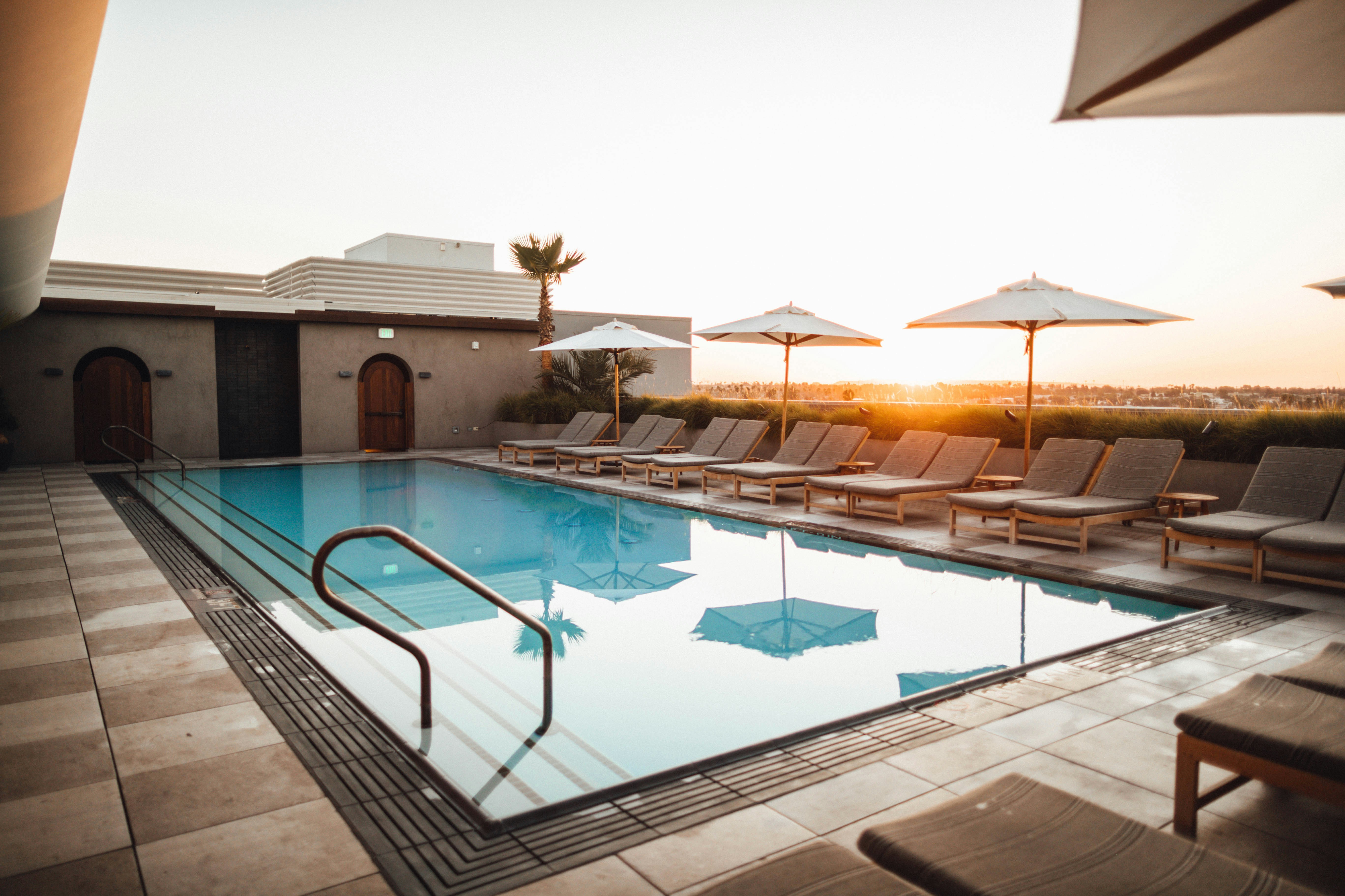 Modern geometric pool with infinity edge